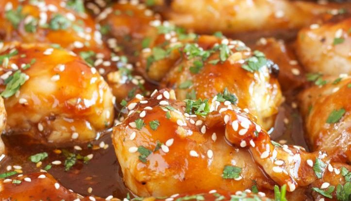 One-Pan Honey Garlic Chicken with green beans in a skillet